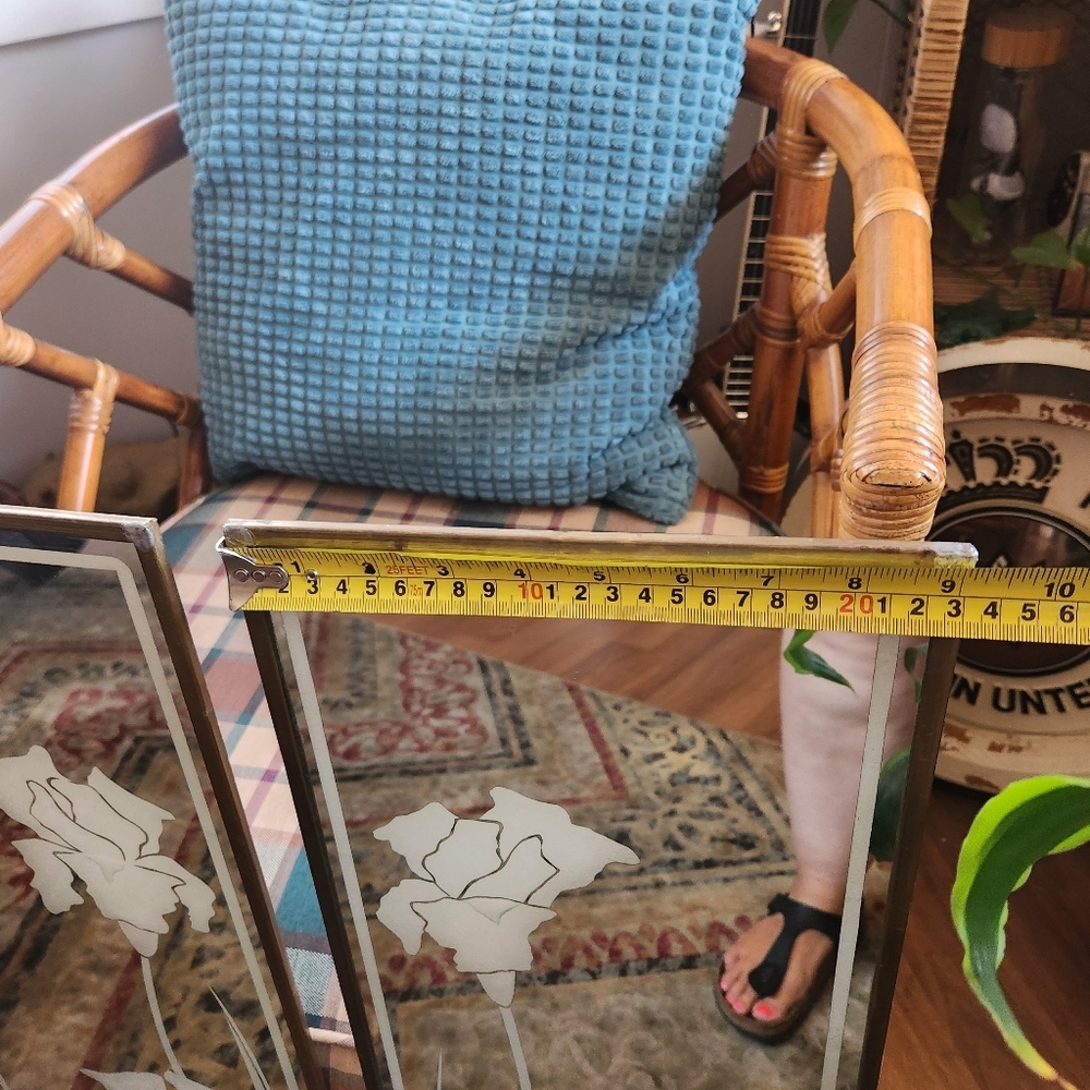 Vintage Brass Etched glass 1970s Mirrors Hollywood Regency Mid Century mirror - Picture 6 of 7